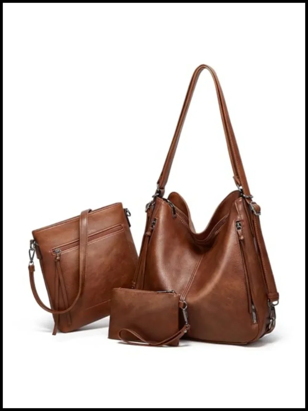 PU Leather Hobo Crossbody Bag Set 3 in 1 Convertible Shoulder Satchel